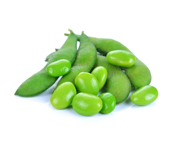 Green soybeans isolated on white