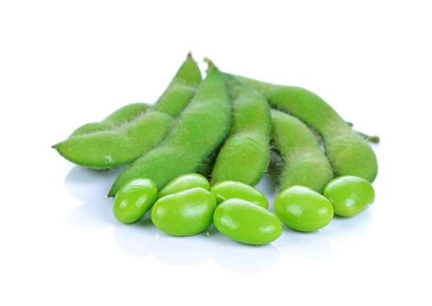 Green soybeans isolated on white