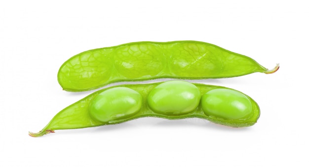 Green soybeans on White surface