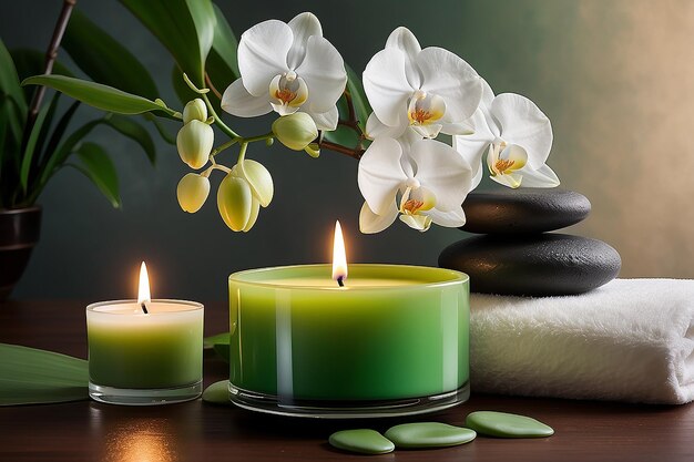 Зеленый спакандл и белая орхидея