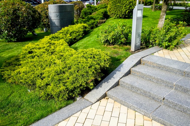 Green spaces in landscaping walkways stone borders