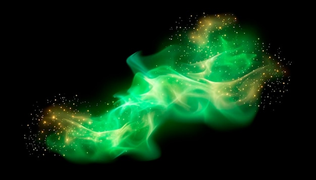 Green sparks isolated on a black background