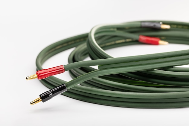 Green speaker cable with connector for audio equipment