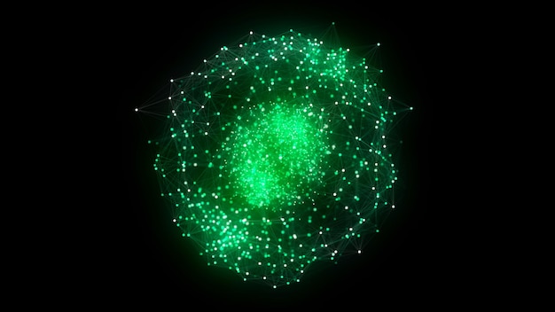 Green sphere consisting of points and lines Modern wireframe elements Technology grid sphere 3d rendering
