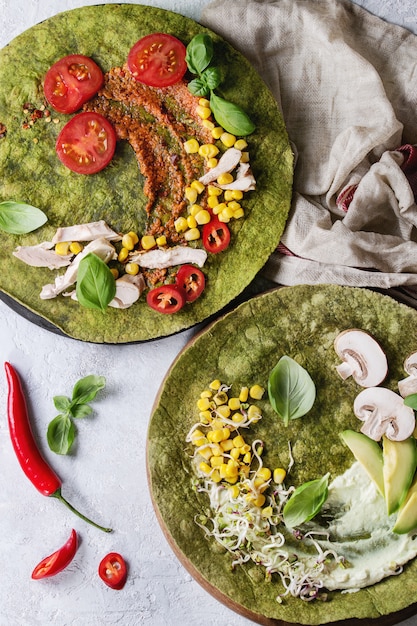 Green spinach tortillas