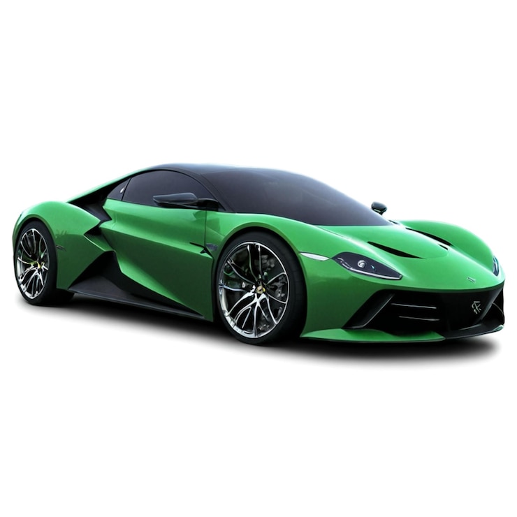 Photo a green sports car with a black roof and a black hood