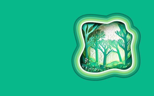 Фото Зеленый весенний лес papercut баннер