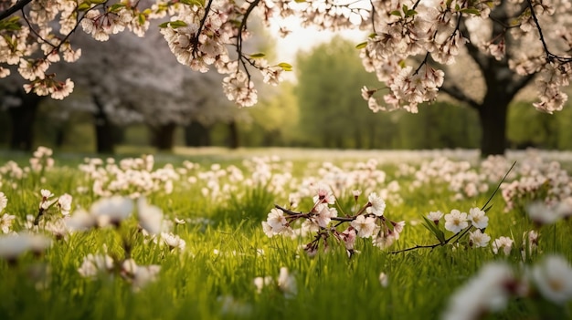 Зеленый весенний луг на красочном фоне Белый цвет фона Весенние цветы Зеленая природа Естественный фон Весенний летний пейзаж