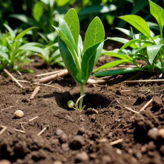 Photo a green sprout are growing from the rich soil meaning hope and growing