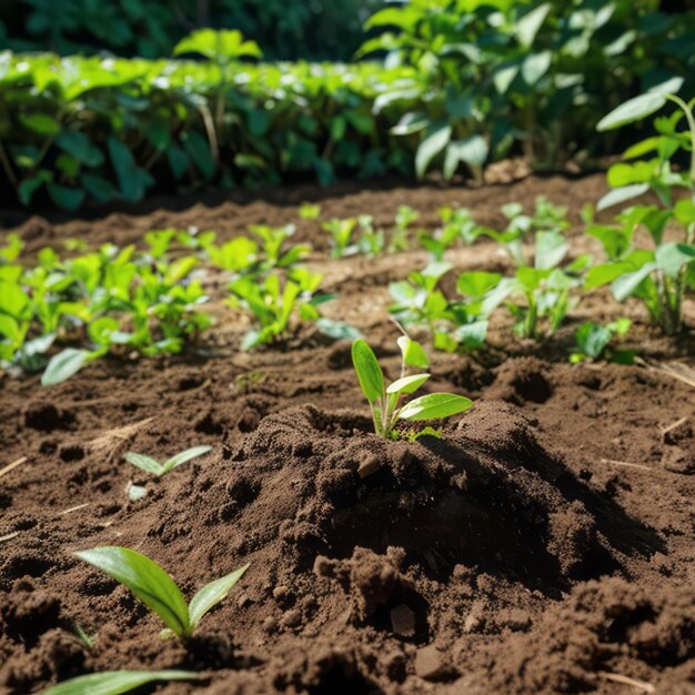 Photo a green sprout are growing from the rich soil meaning hope and growing