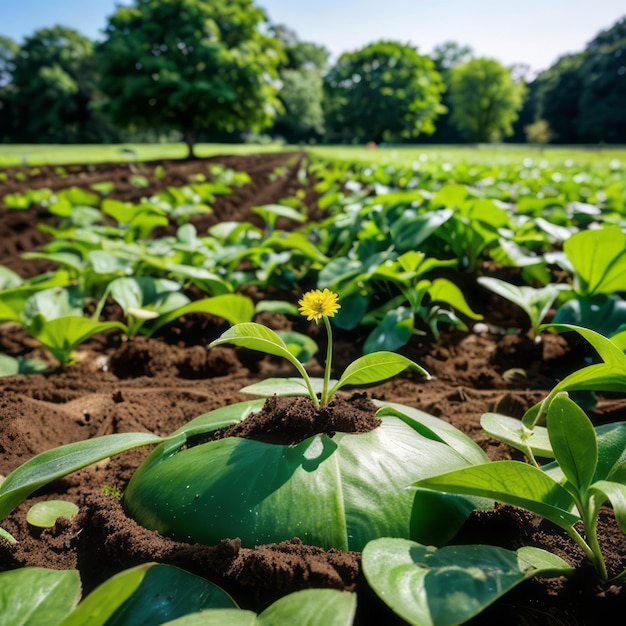 Photo a green sprout are growing from the rich soil meaning hope and growing