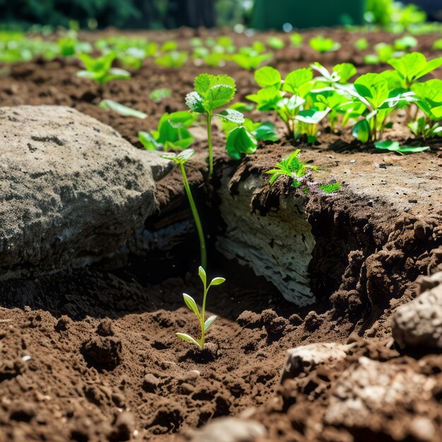 Photo a green sprout are growing from the rich soil meaning hope and growing