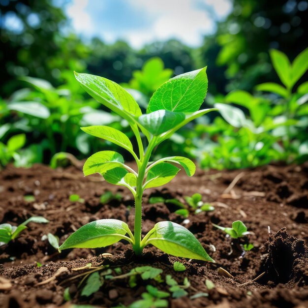 Photo a green sprout are growing from the rich soil meaning hope and growing