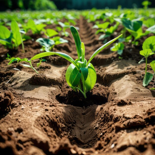 Photo a green sprout are growing from the rich soil meaning hope and growing