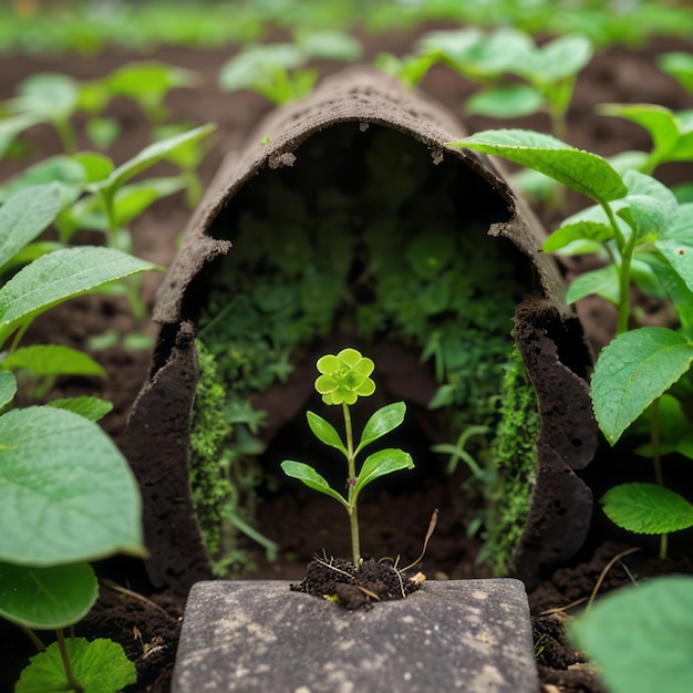 a green sprout are growing from the rich soil meaning hope and growing