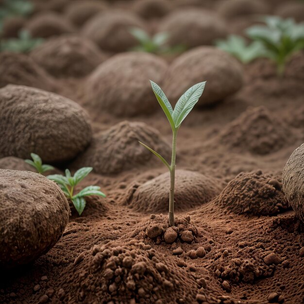 Green sprouts in dark soil