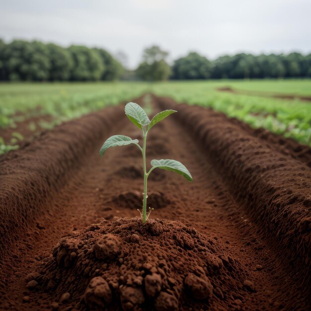 Green sprouts in dark soil