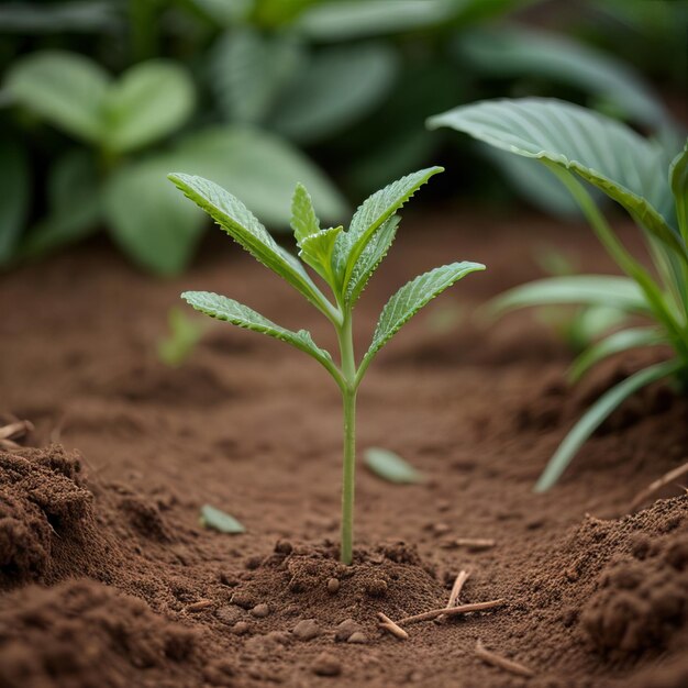 Green sprouts in dark soil