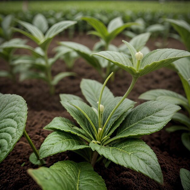 Green sprouts in dark soil