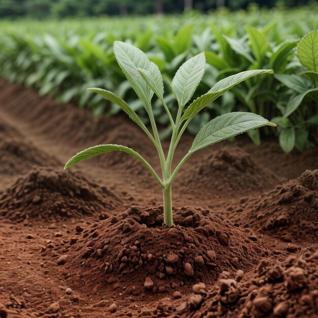 Green sprouts in dark soil