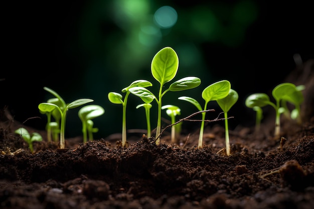 Green sprouts in dark soil