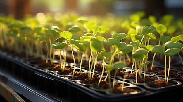 green sprouts in the ground in the garden