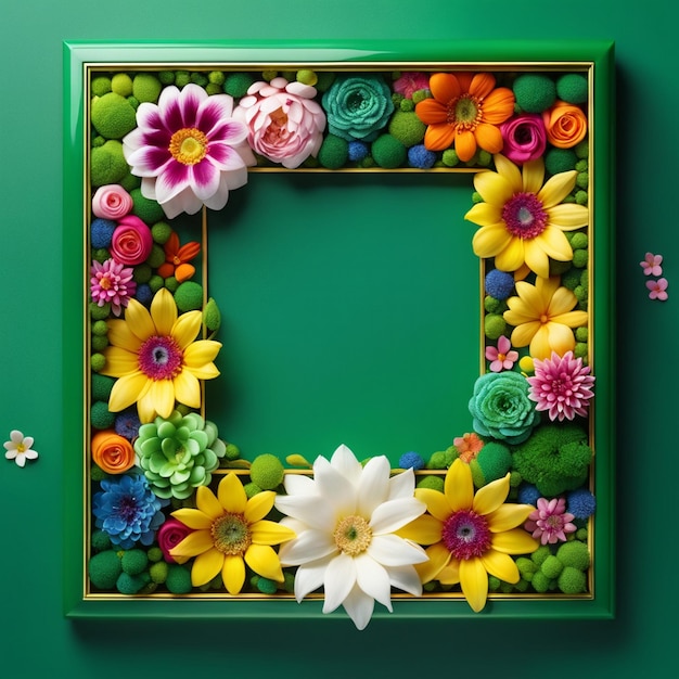 사진 녹색 사각형 모양의 꽃 프레임
