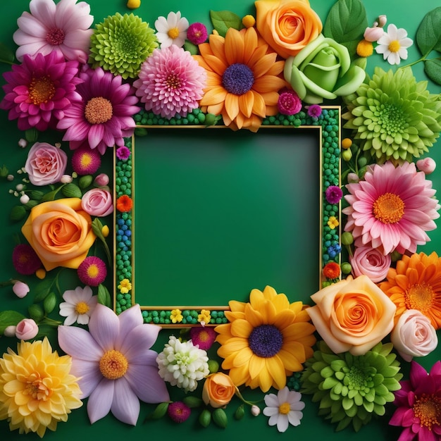 Green Square Shaped floral frame