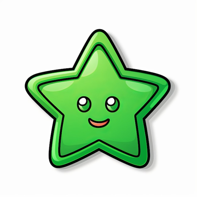 Photo a green star with a smiley face on a white background