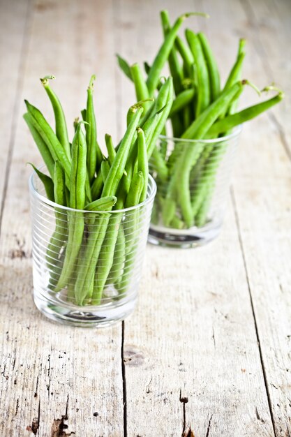 Green string beans in glasses 