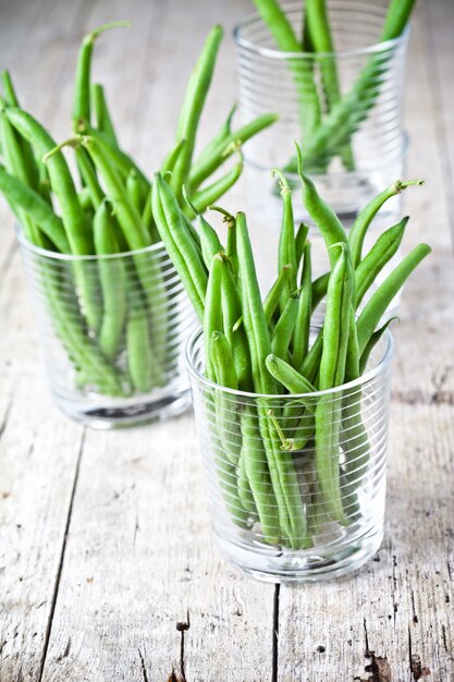 Green string beans in glasses 