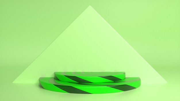 緑の抽象的な三角形の背景に緑の縞模様の表彰台プレミアム写真