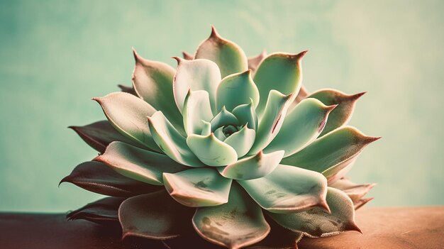 A green succulent plant with a green background