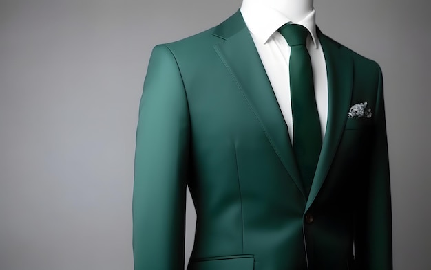 A green suit with a white shirt and a green tie