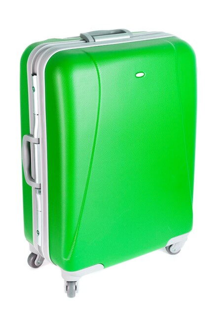 green suitcase on a white background