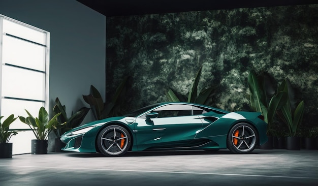 A green supercar with the word supercar on the front.