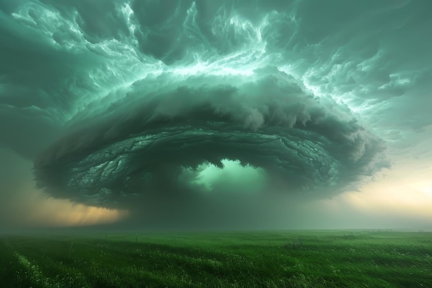 Photo green supercell storm over a rural landscape