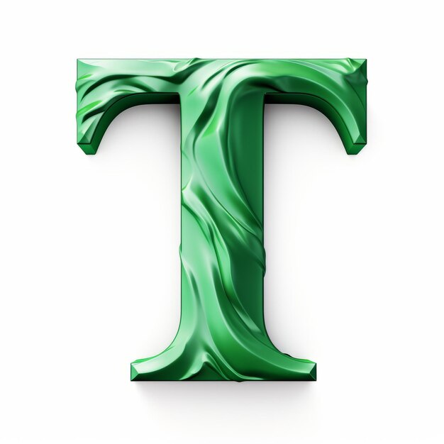 Photo green swirled paper letter t 3d rendered image