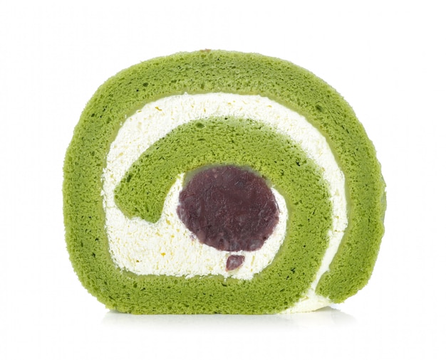 Photo green tea cake roll isolated on white