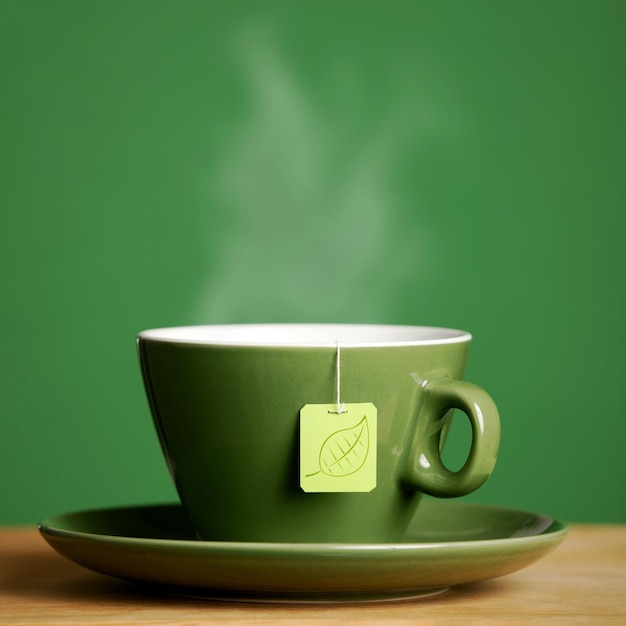 Photo green tea cup green background