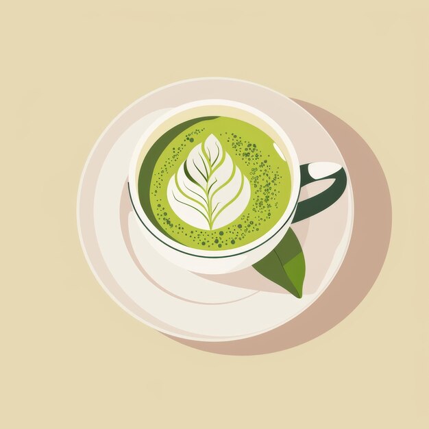 Фото Чашка зеленого чая с листьями