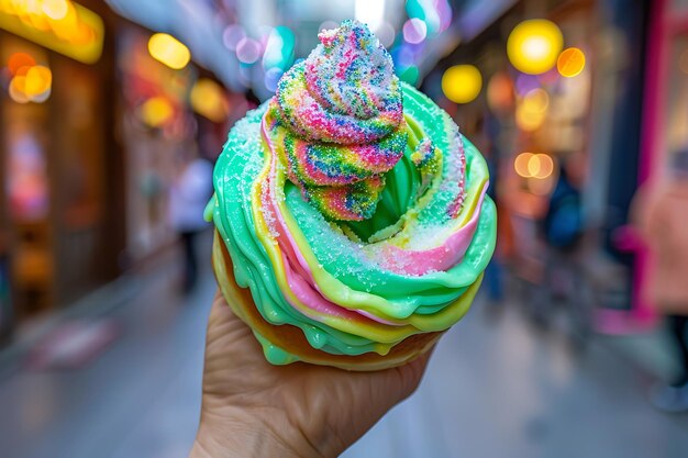 Green tea donut with rainbow sugar toppin