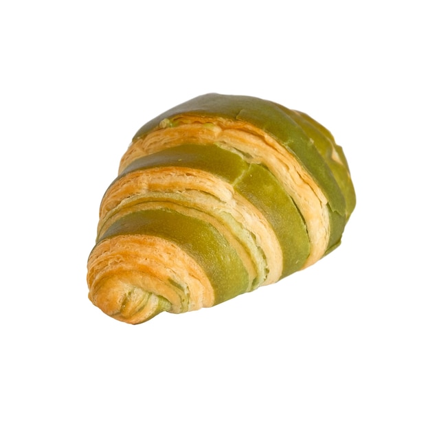 Photo green tea filled over croissant on white backgroundclipping path