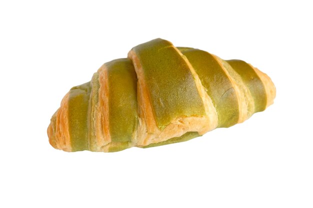 Photo green tea filled over croissant on white backgroundclipping path