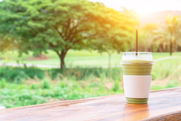 green tea frappe and blended. Sweety smoothie drink for relaxing and healthy on hot summer.