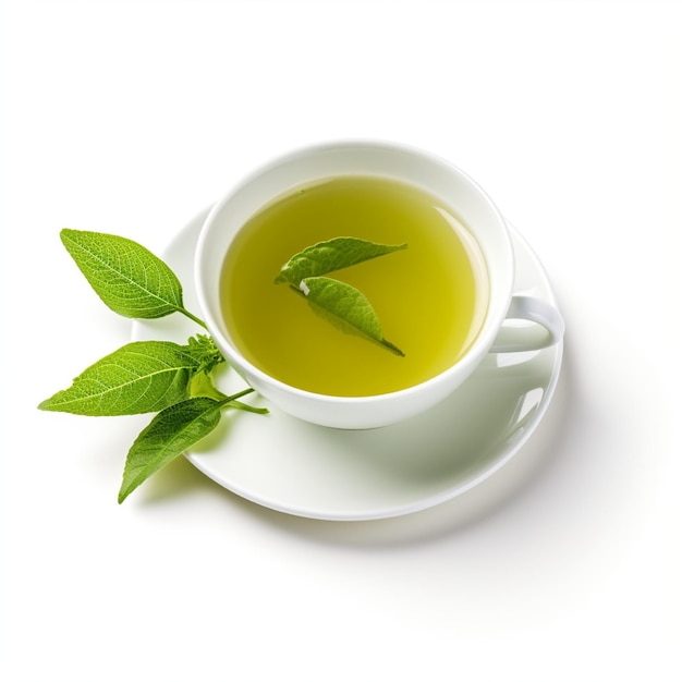 Green tea is the key to a healthy life on a white background