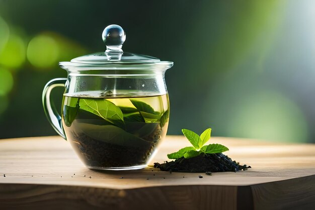 Green tea is placed on the tablerealistic