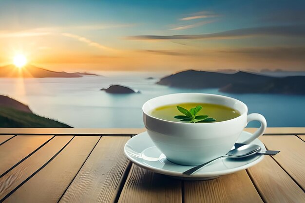 Green tea is placed on the tablerealistic