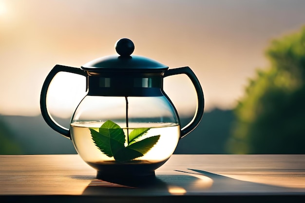 Green tea is placed on the tablerealistic