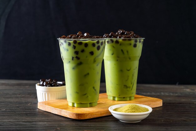 green tea latte with bubble